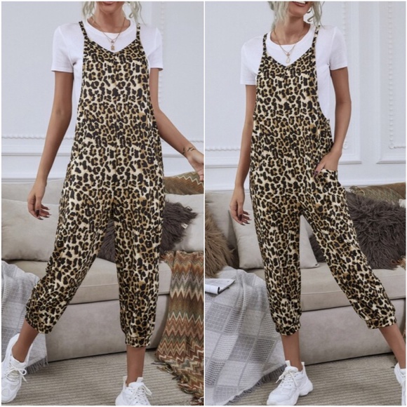 Boho Leopard Print  Pockets Casual Cami Jumpsuit - Picture 3 of 5